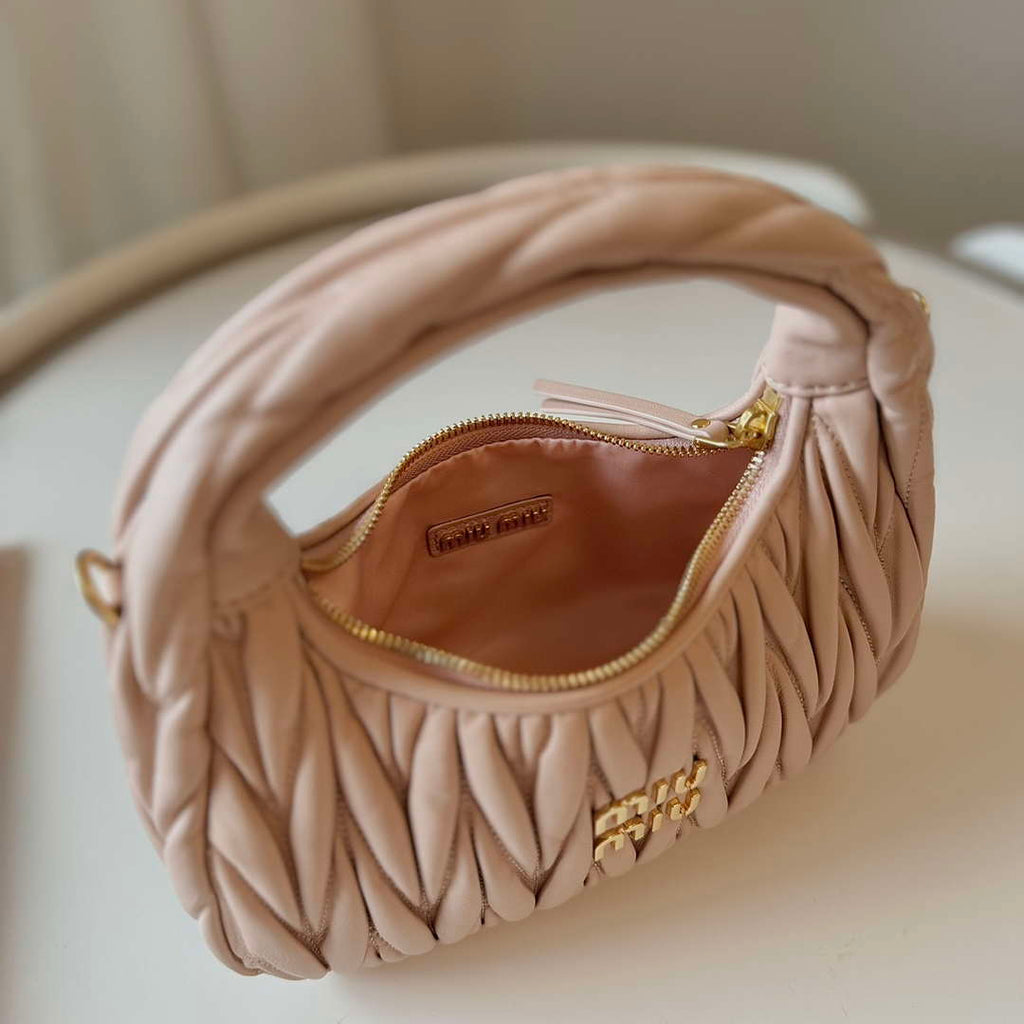 MiuMiu 5BC125 Small Matelass¨¦ nappa leather handbag Nude