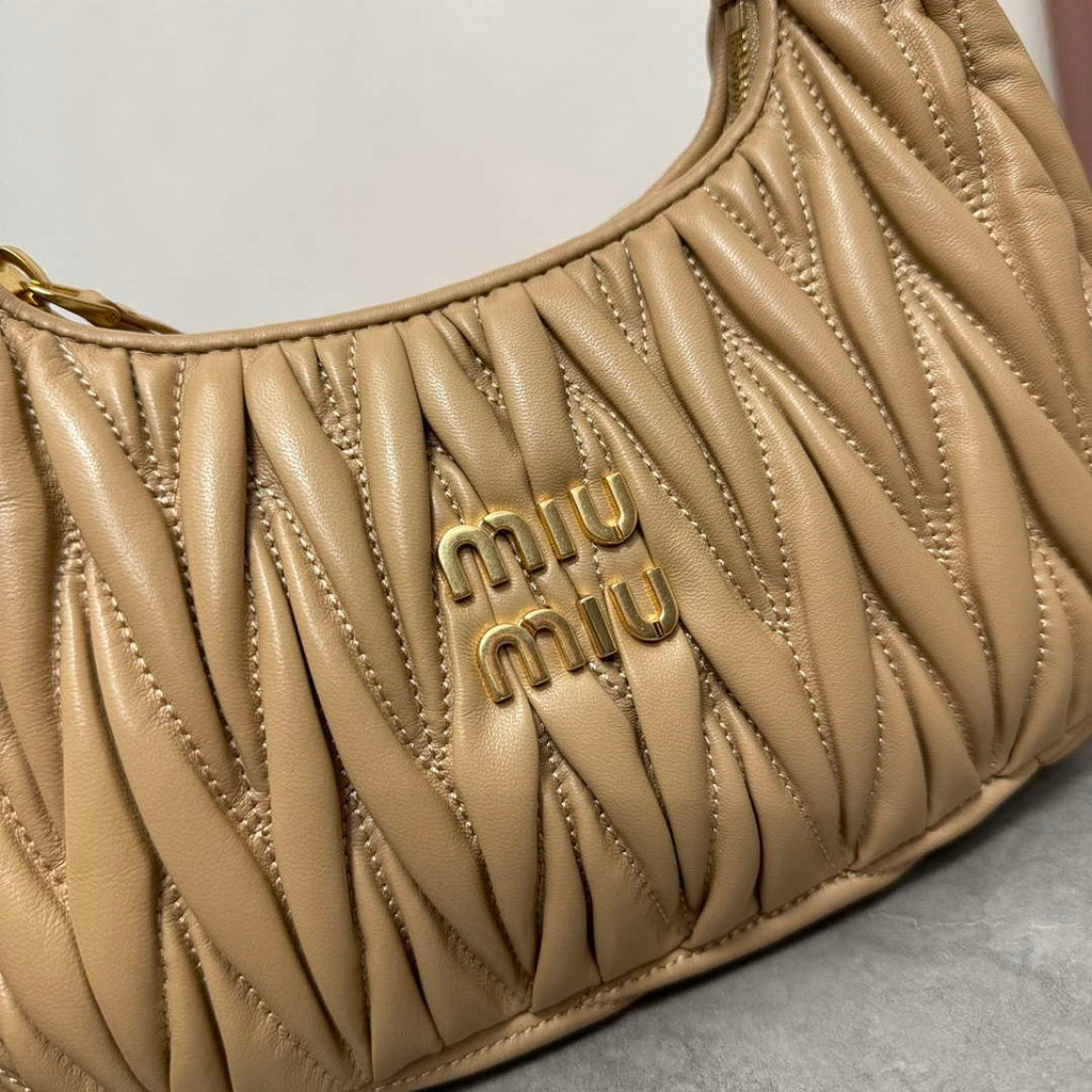MiuMiu 5BC125 Small Matelass¨¦ nappa leather handbag Apricot