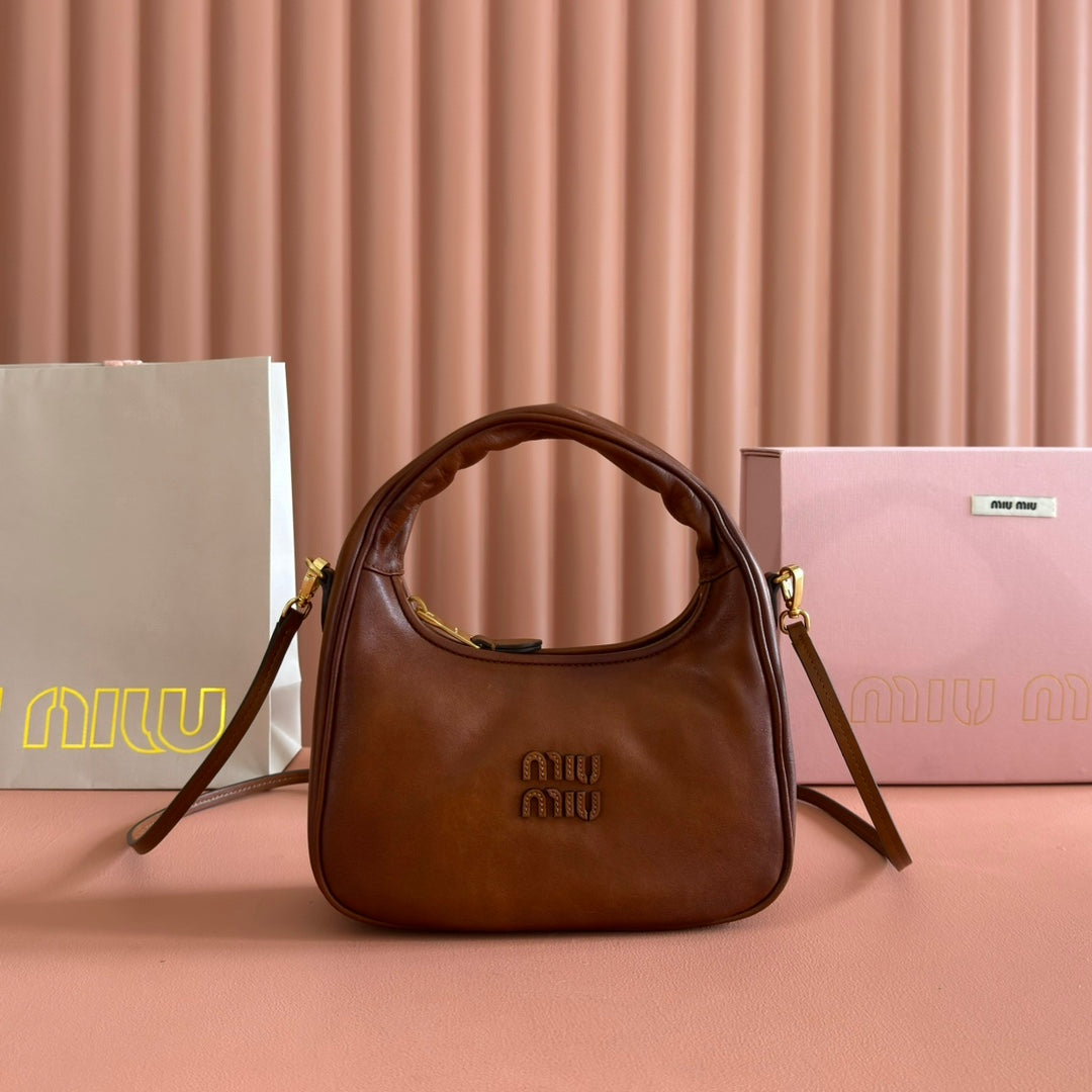 MiuMiu 5BC125 Wander matelassé nappa leather hobo bag