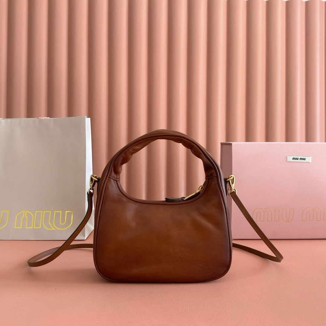 MiuMiu 5BC125 Wander matelassé nappa leather hobo bag