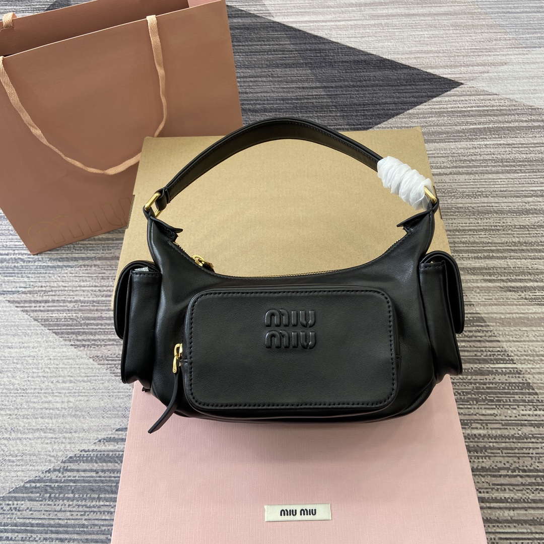 MiuMiu 5BC146 Nappa Leather Pocket Bag Black