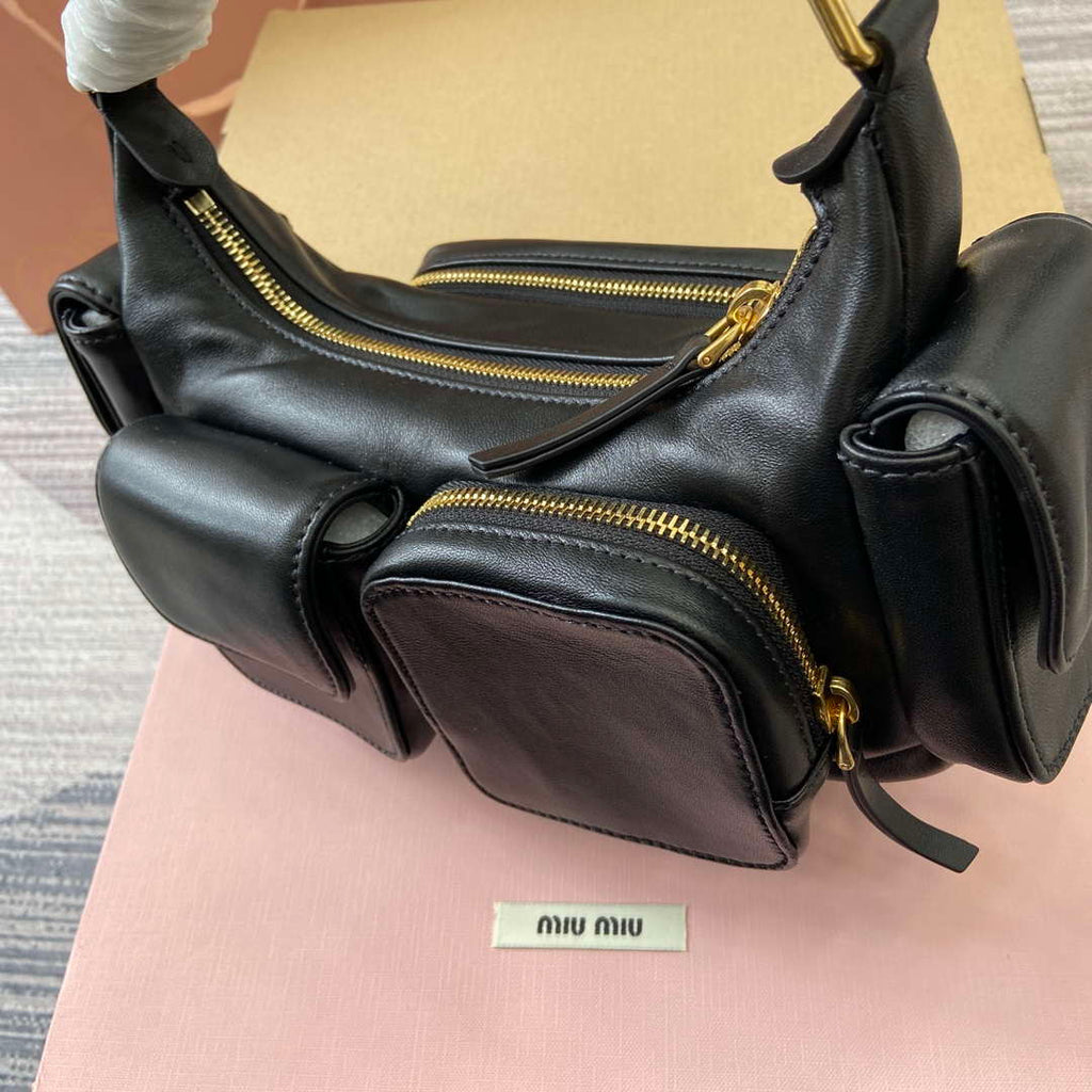 MiuMiu 5BC146 Nappa Leather Pocket Bag Black