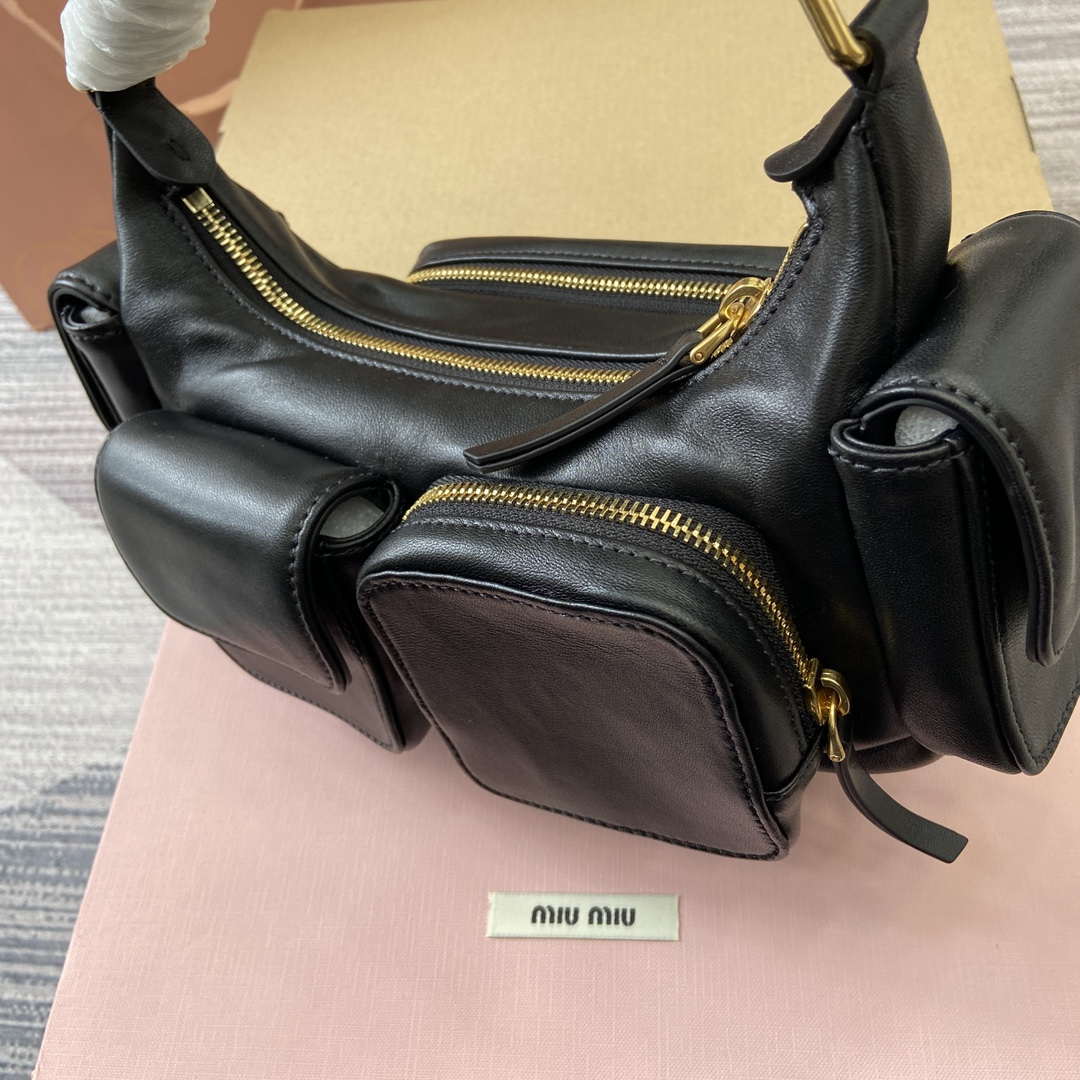 MiuMiu 5BC146 Nappa Leather Pocket Bag Black