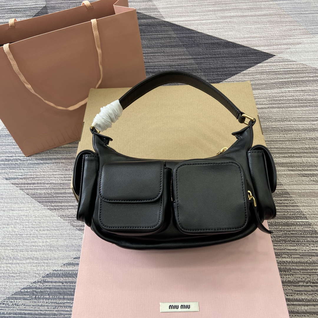 MiuMiu 5BC146 Nappa Leather Pocket Bag Black