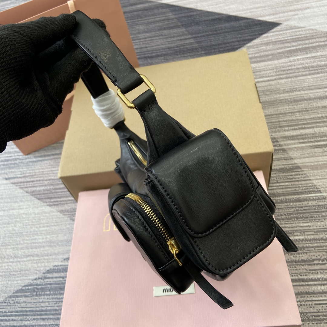 MiuMiu 5BC146 Nappa Leather Pocket Bag Black