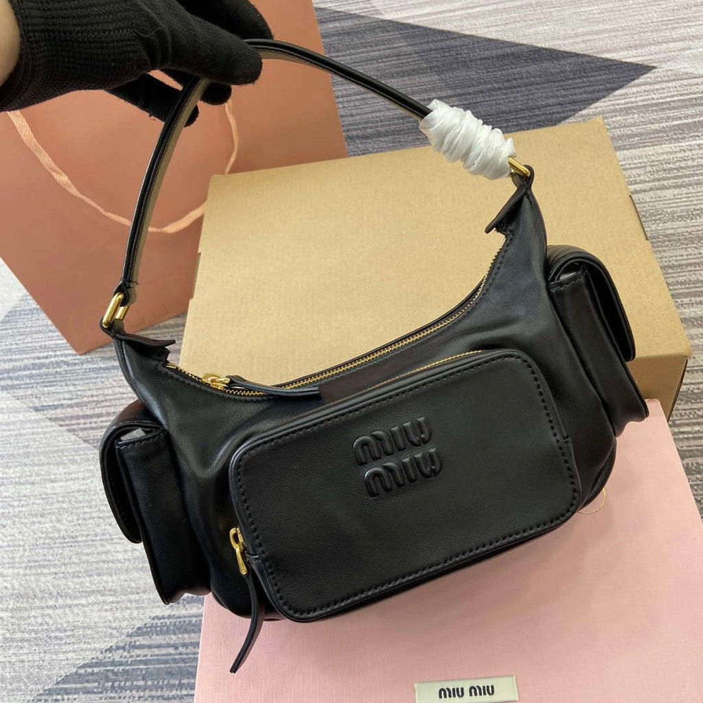 MiuMiu 5BC146 Nappa Leather Pocket Bag Black