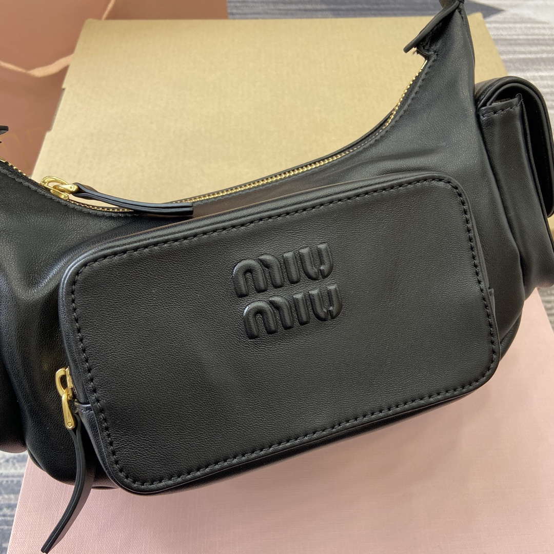 MiuMiu 5BC146 Nappa Leather Pocket Bag Black