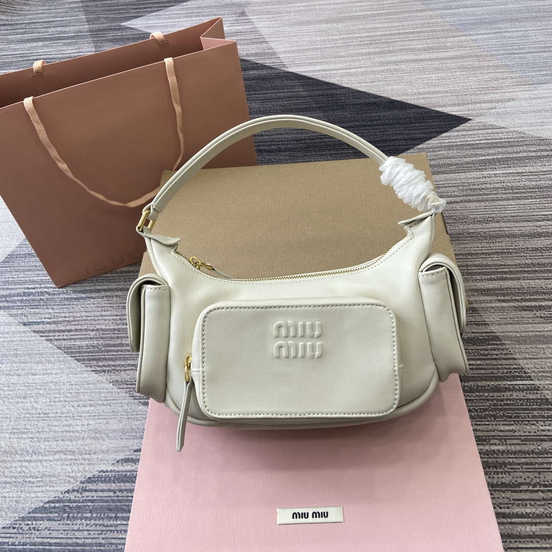 MiuMiu 5BC146 Nappa Leather Pocket Bag White - Default Title - View 1