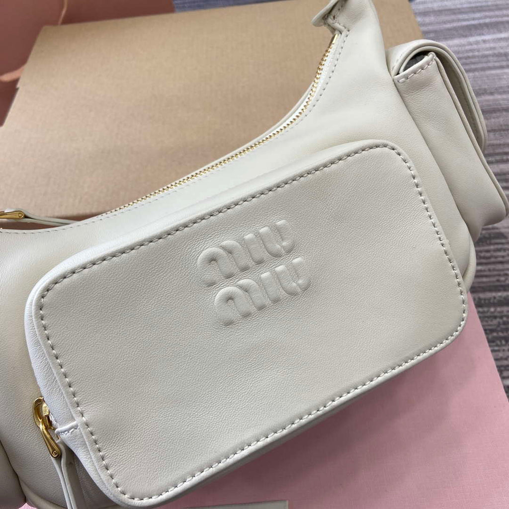 MiuMiu 5BC146 Nappa Leather Pocket Bag White