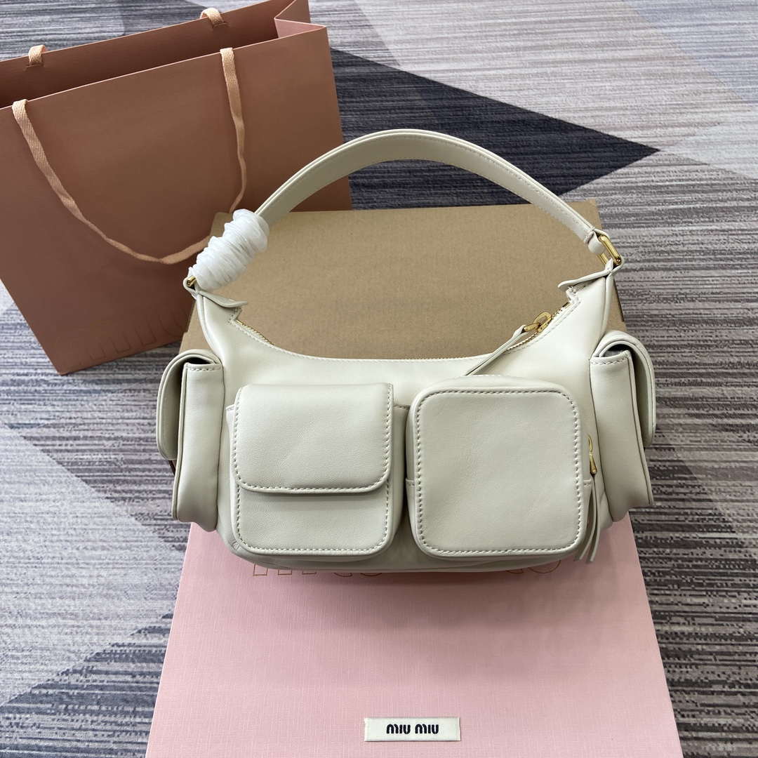 MiuMiu 5BC146 Nappa Leather Pocket Bag White