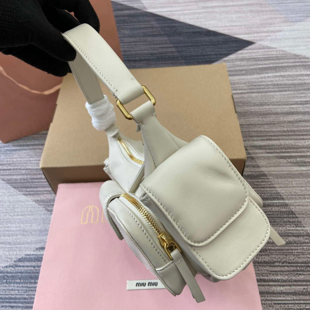 MiuMiu 5BC146 Nappa Leather Pocket Bag White