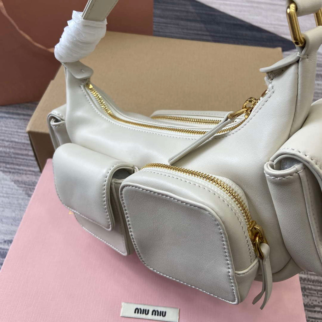 MiuMiu 5BC146 Nappa Leather Pocket Bag White