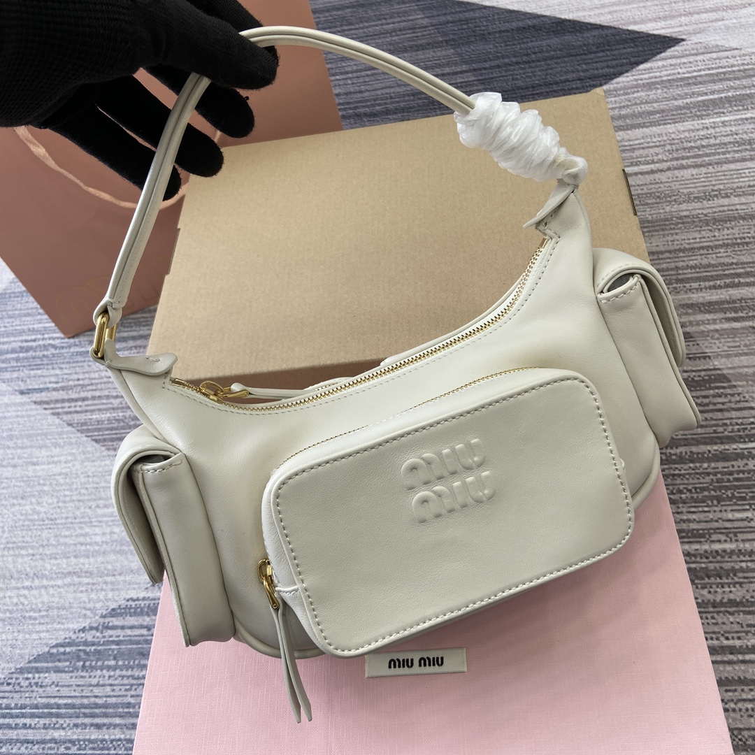 MiuMiu 5BC146 Nappa Leather Pocket Bag White