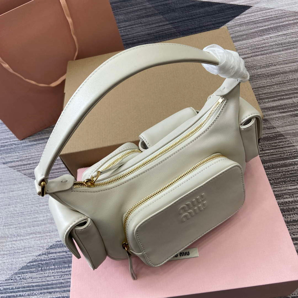 MiuMiu 5BC146 Nappa Leather Pocket Bag White