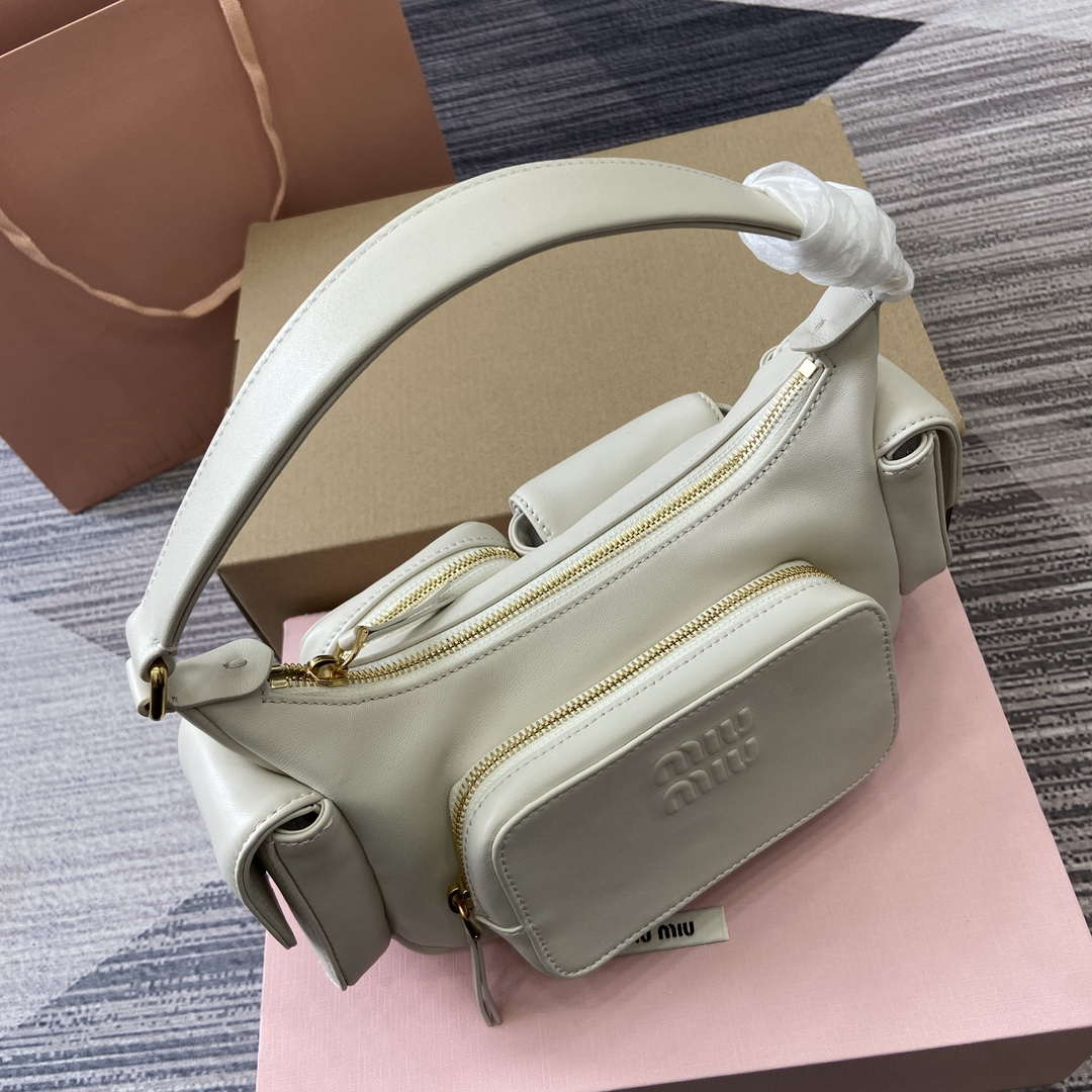 MiuMiu 5BC146 Nappa Leather Pocket Bag White