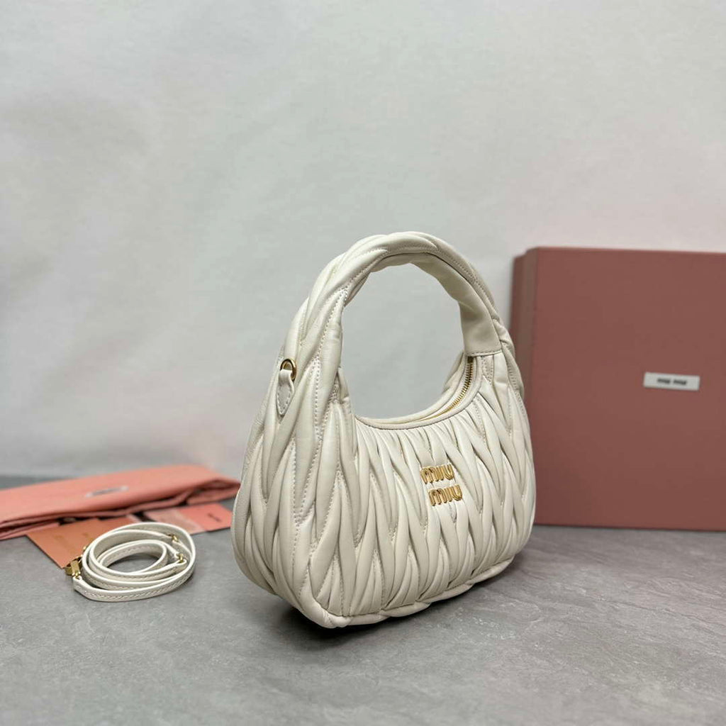 MiuMiu 5BC153 Wander matelass¨¦ nappa leather hobo bag Beige
