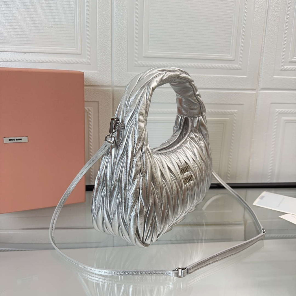 MiuMiu 5BC153 Wander matelass¨¦ nappa leather hobo bag Silver