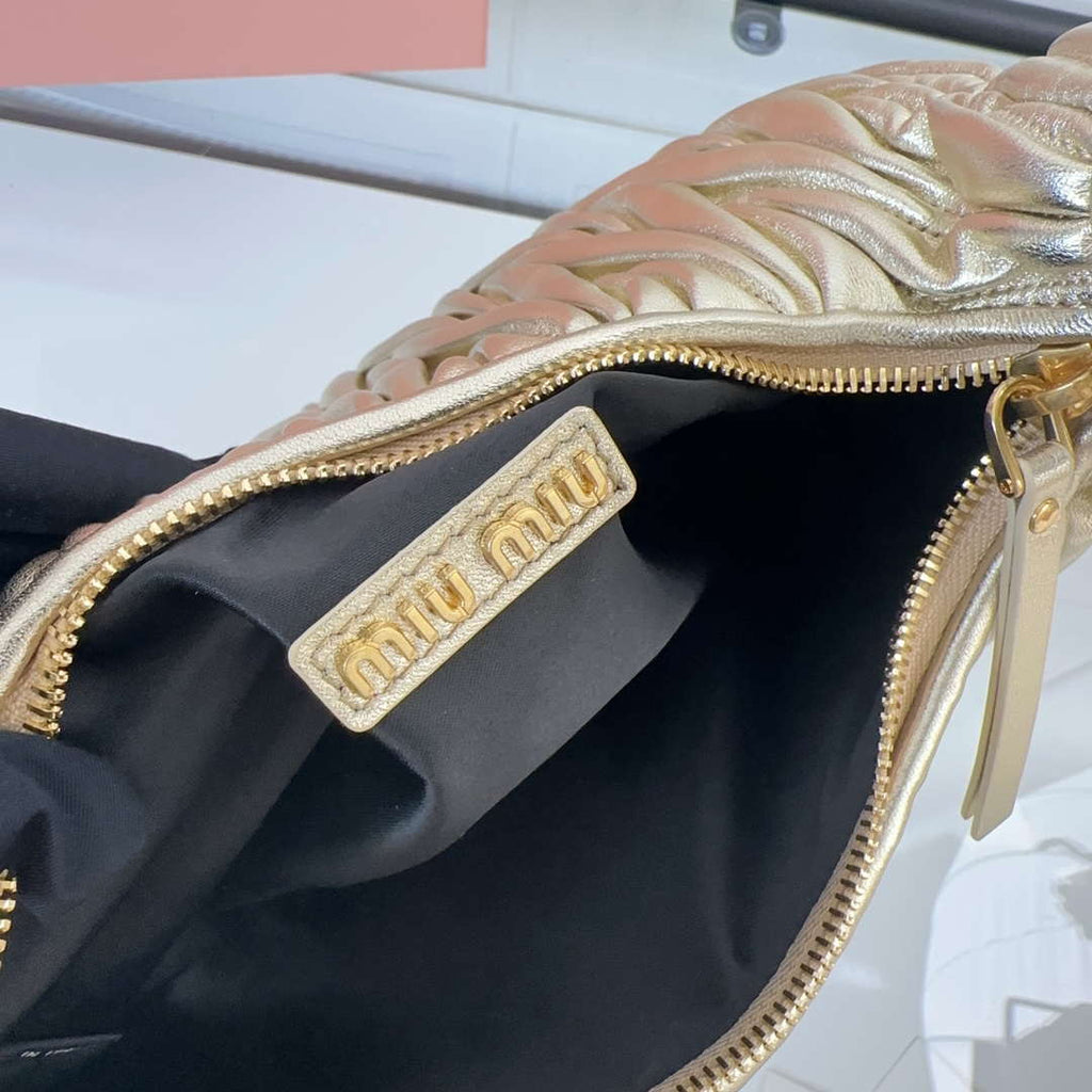 MiuMiu 5BC153 Wander matelass¨¦ nappa leather hobo bag Gold