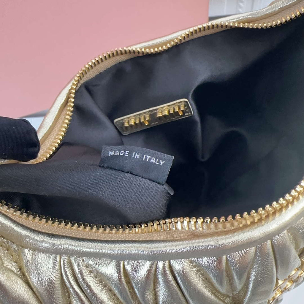 MiuMiu 5BC153 Wander matelass¨¦ nappa leather hobo bag Gold