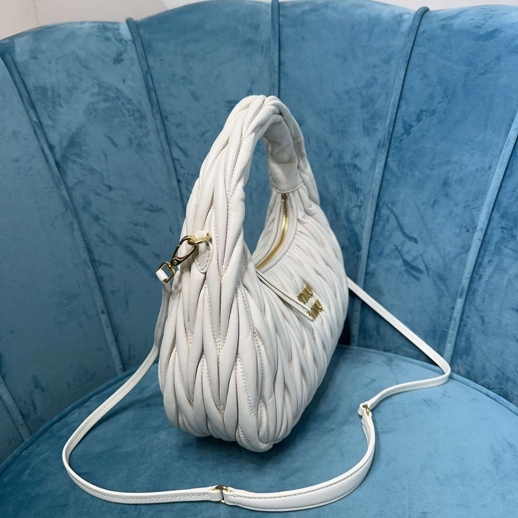 MiuMiu 5BC153 Wander matelass¨¦ nappa leather hobo bag White