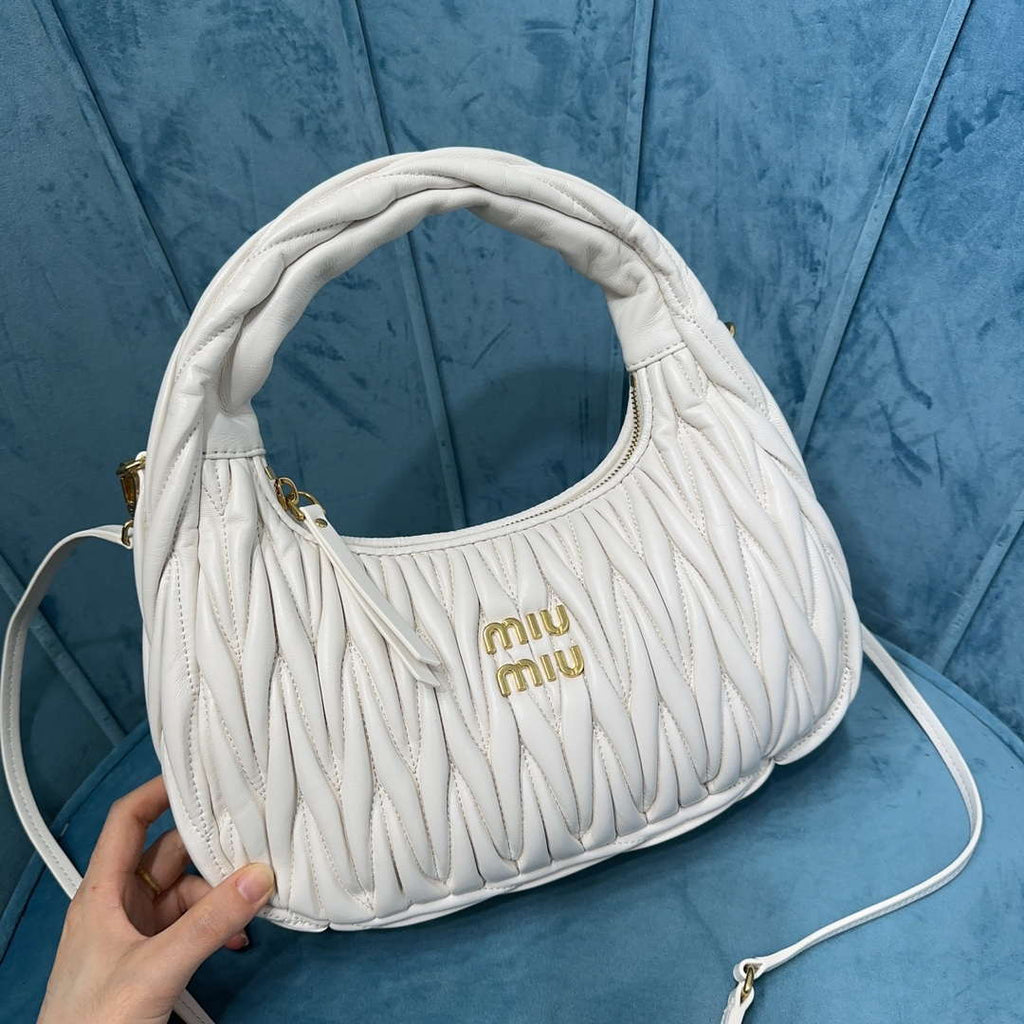 MiuMiu 5BC153 Wander matelass¨¦ nappa leather hobo bag White