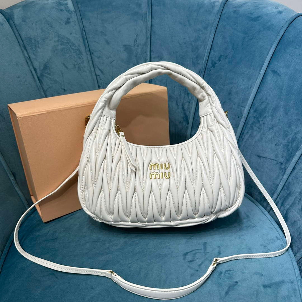 MiuMiu 5BC153 Wander matelass¨¦ nappa leather hobo bag White