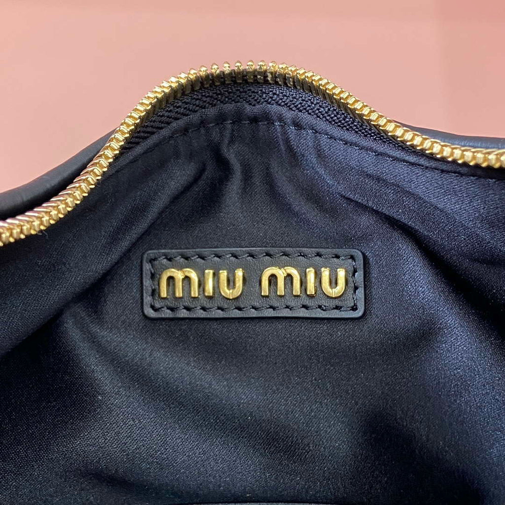 MiuMiu 5BC161 Leather Hobo Shoulder Bag Black