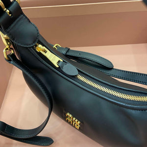 MiuMiu 5BC161 Leather Hobo Shoulder Bag Black - Default Title - View 6