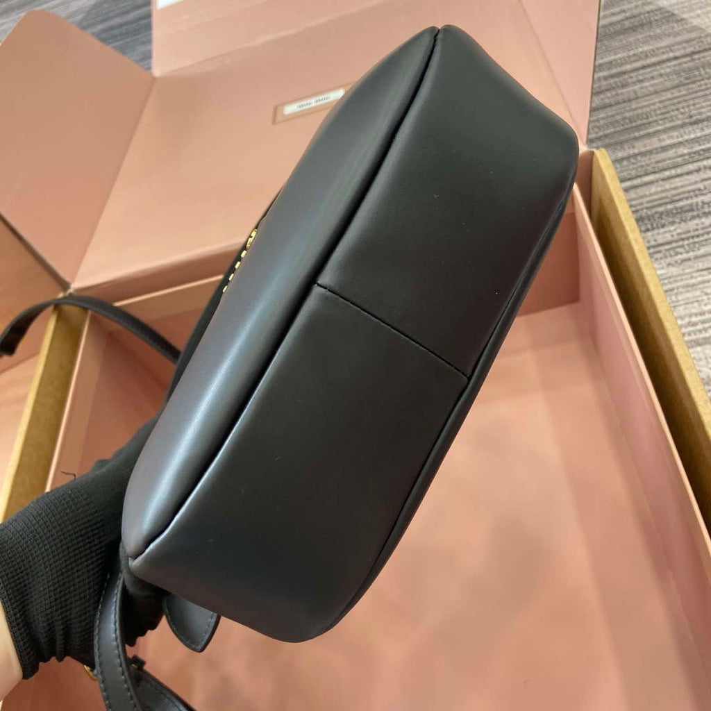 MiuMiu 5BC161 Leather Hobo Shoulder Bag Black