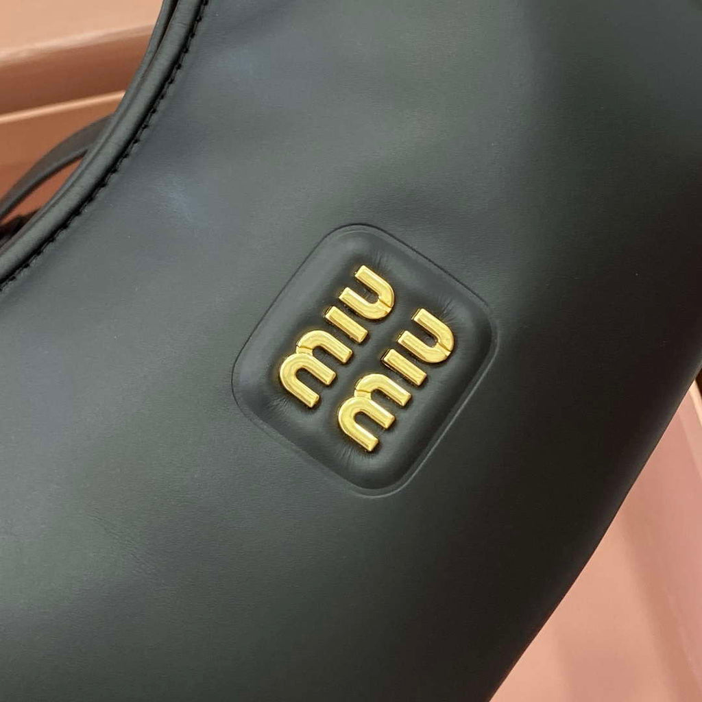 MiuMiu 5BC161 Leather Hobo Shoulder Bag Black