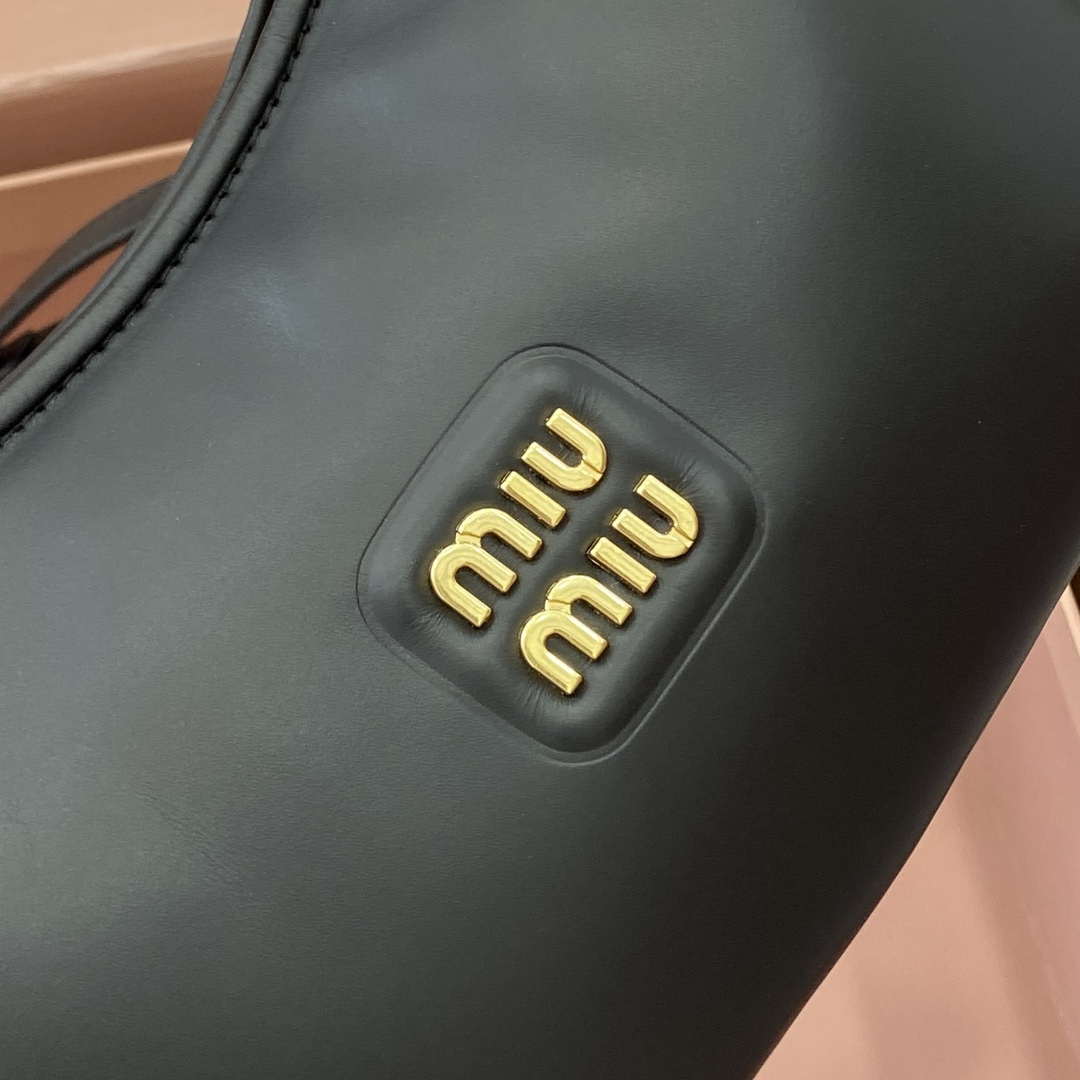 MiuMiu 5BC161 Leather Hobo Shoulder Bag Black