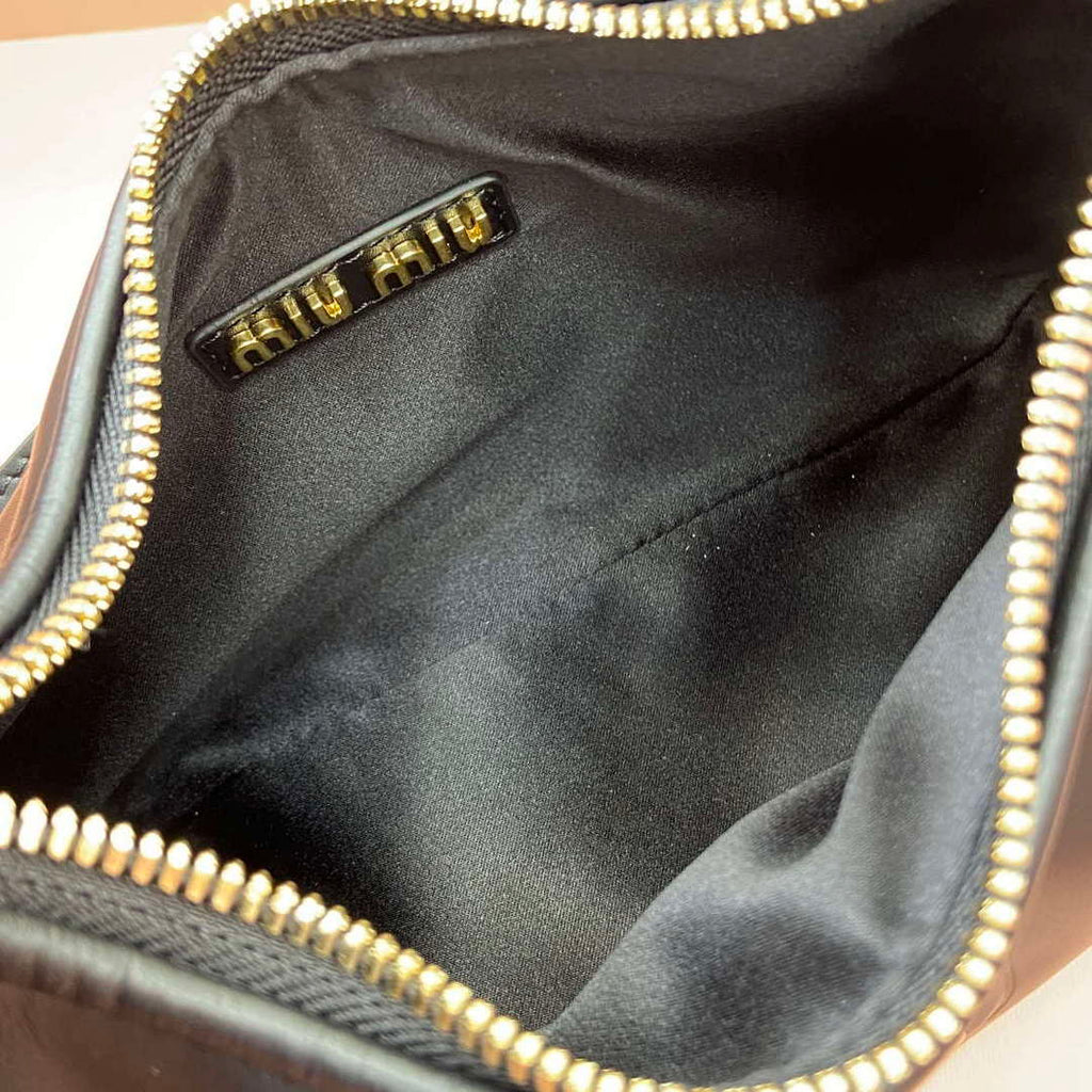 MiuMiu 5BC161 Leather Hobo Shoulder Bag Black