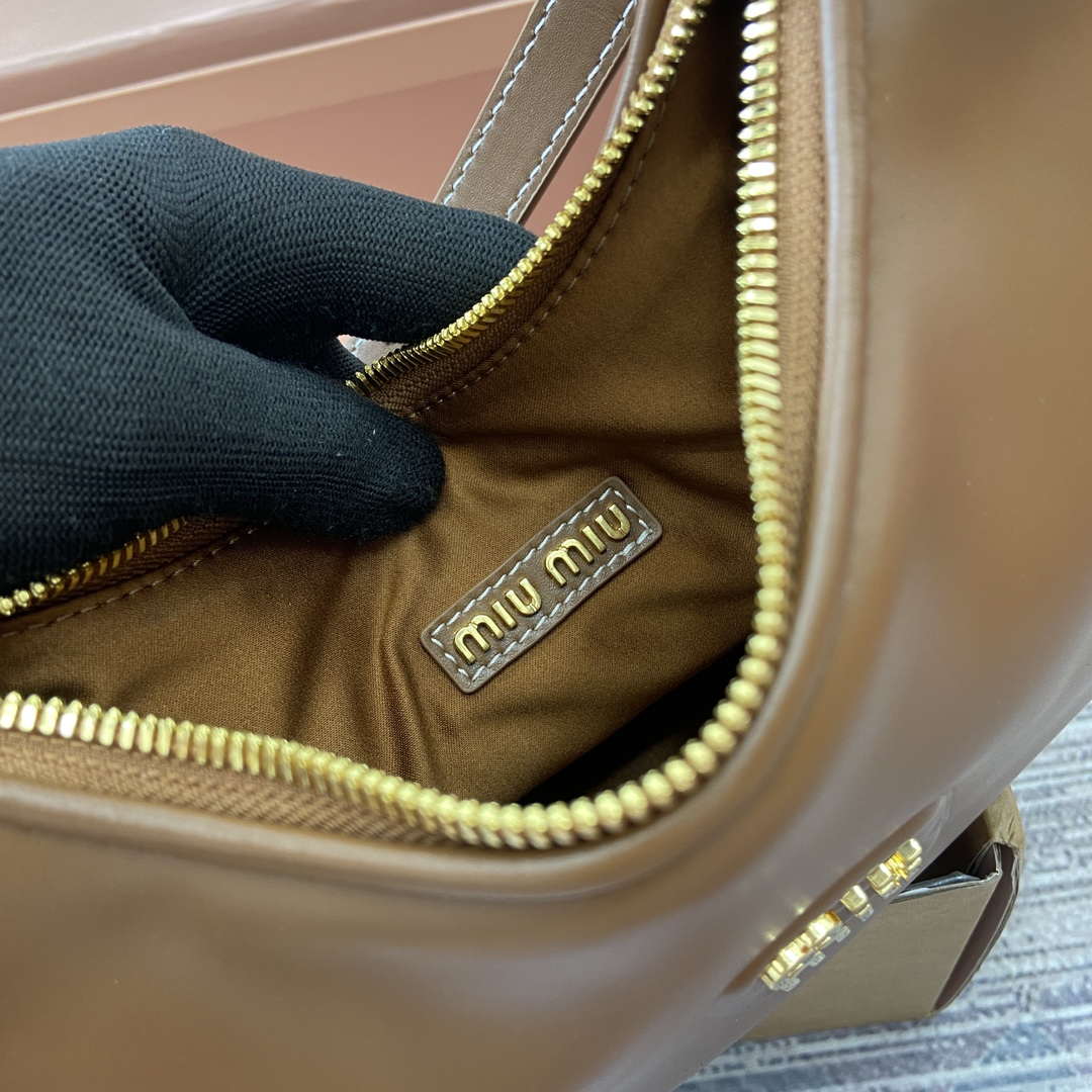 MiuMiu 5BC161 Leather Hobo Shoulder Bag Brown