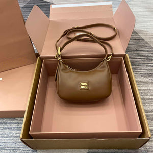 MiuMiu 5BC161 Leather Hobo Shoulder Bag Brown - Default Title - View 11
