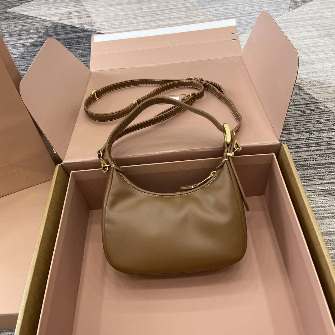 MiuMiu 5BC161 Leather Hobo Shoulder Bag Brown
