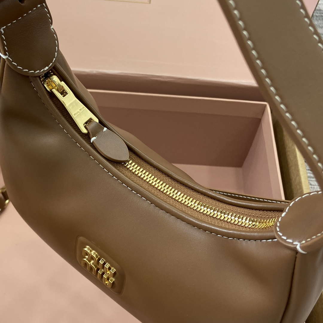 MiuMiu 5BC161 Leather Hobo Shoulder Bag Brown