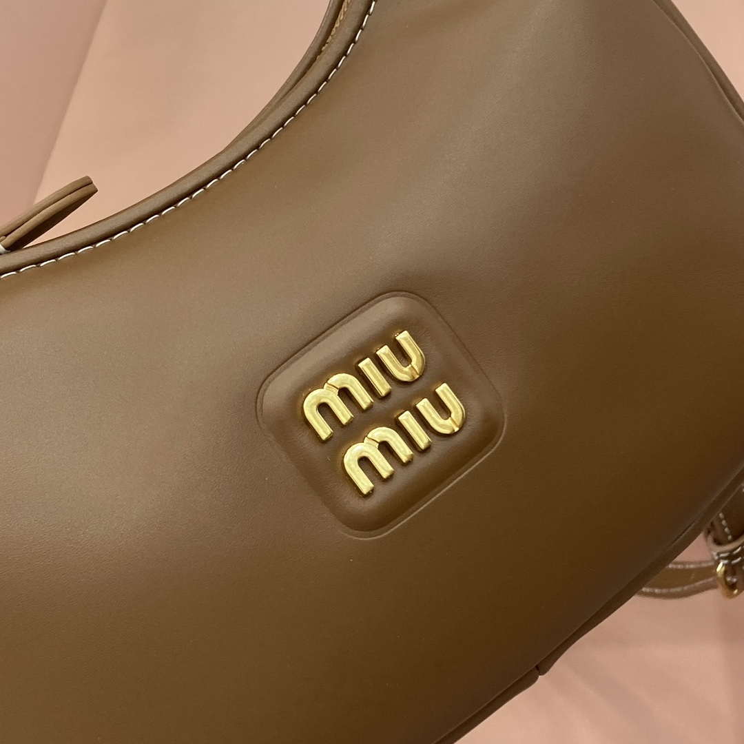 MiuMiu 5BC161 Leather Hobo Shoulder Bag Brown