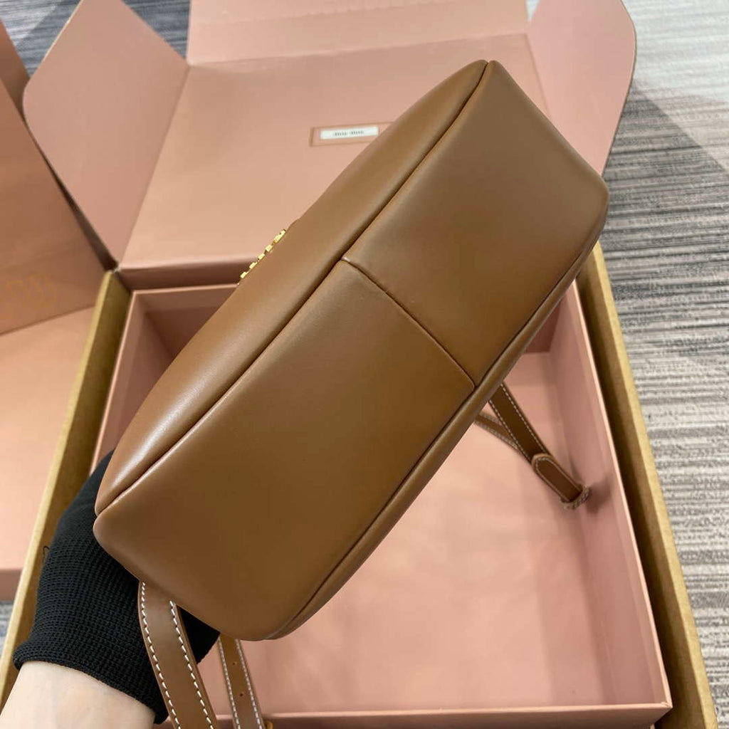 MiuMiu 5BC161 Leather Hobo Shoulder Bag Brown