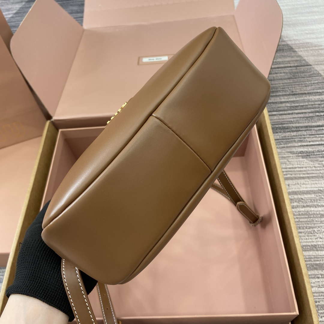 MiuMiu 5BC161 Leather Hobo Shoulder Bag Brown