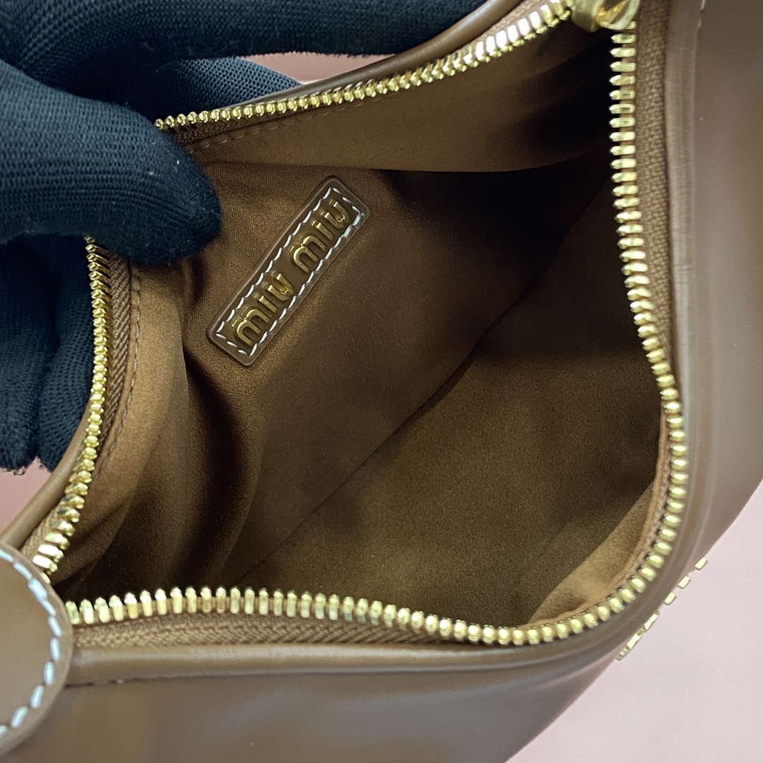 MiuMiu 5BC161 Leather Hobo Shoulder Bag Brown