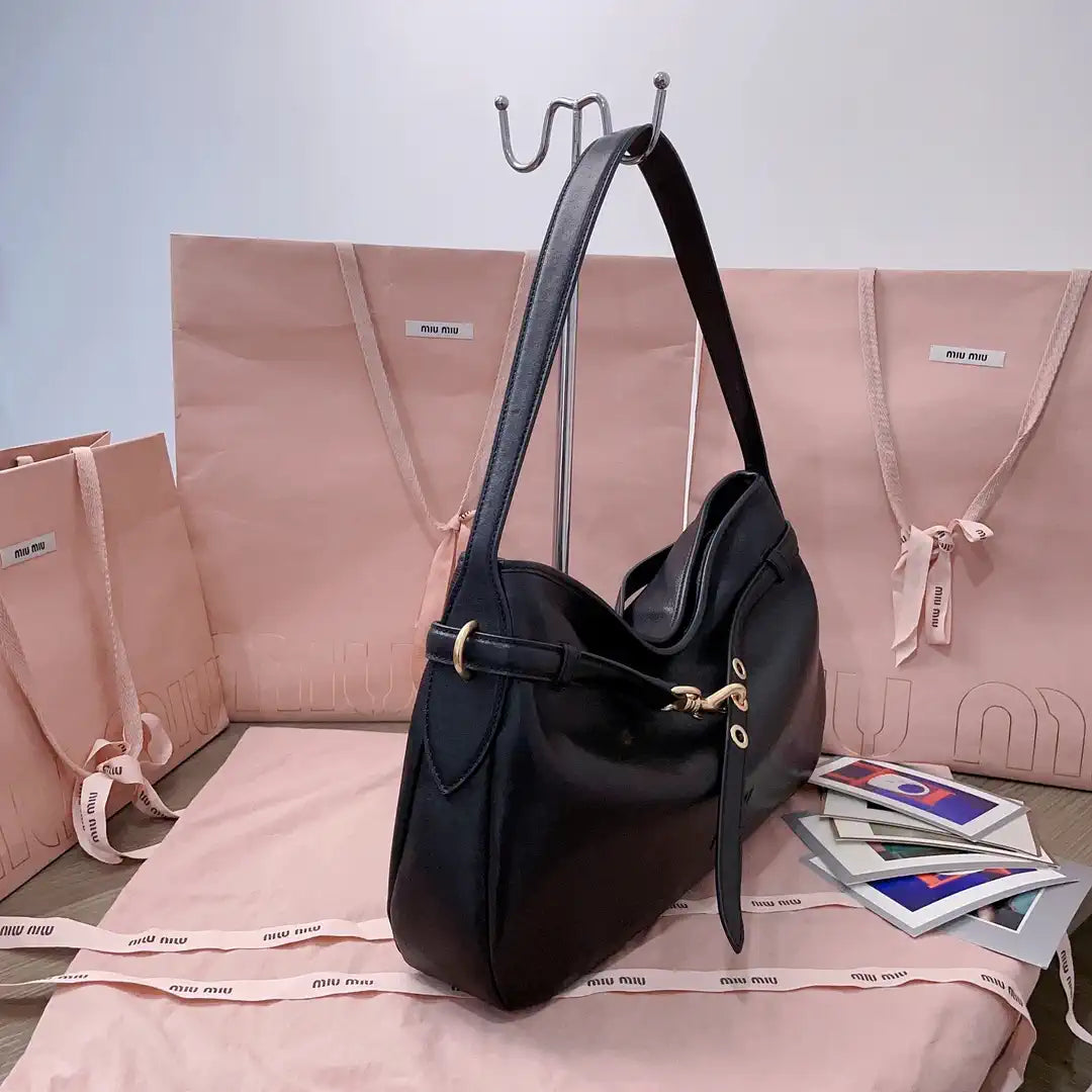 MiuMiu 5BC181 Aventure nappa leather bag Black