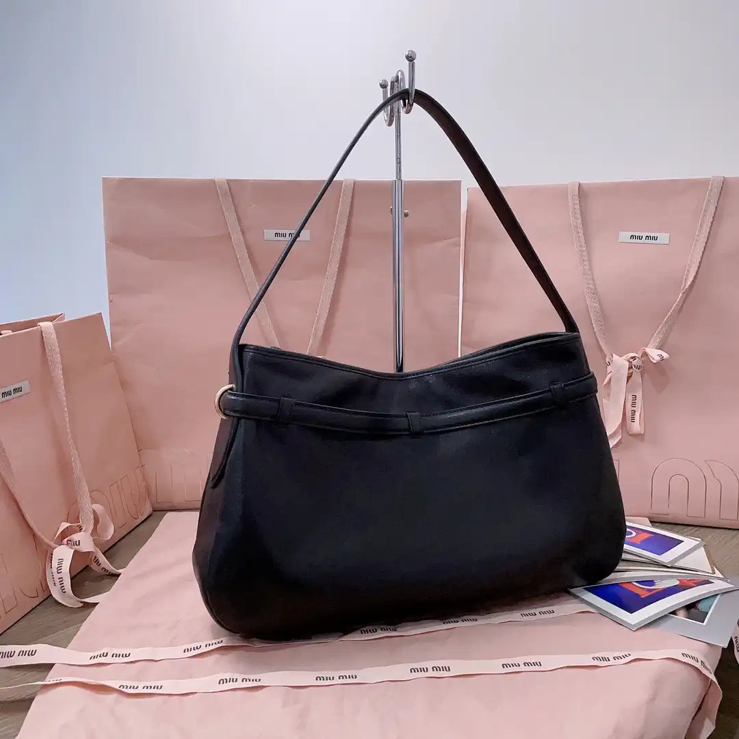 MiuMiu 5BC181 Aventure nappa leather bag Black