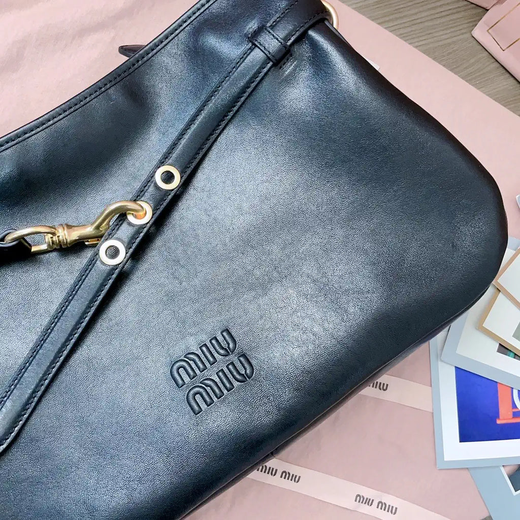MiuMiu 5BC181 Aventure nappa leather bag Black