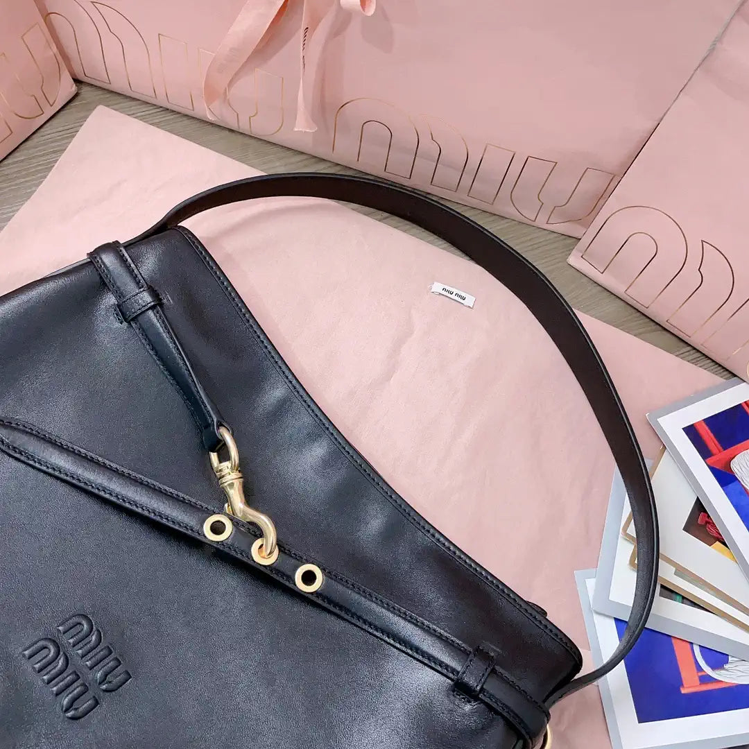 MiuMiu 5BC181 Aventure nappa leather bag Black