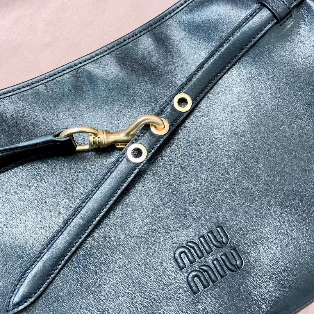 MiuMiu 5BC181 Aventure nappa leather bag Black