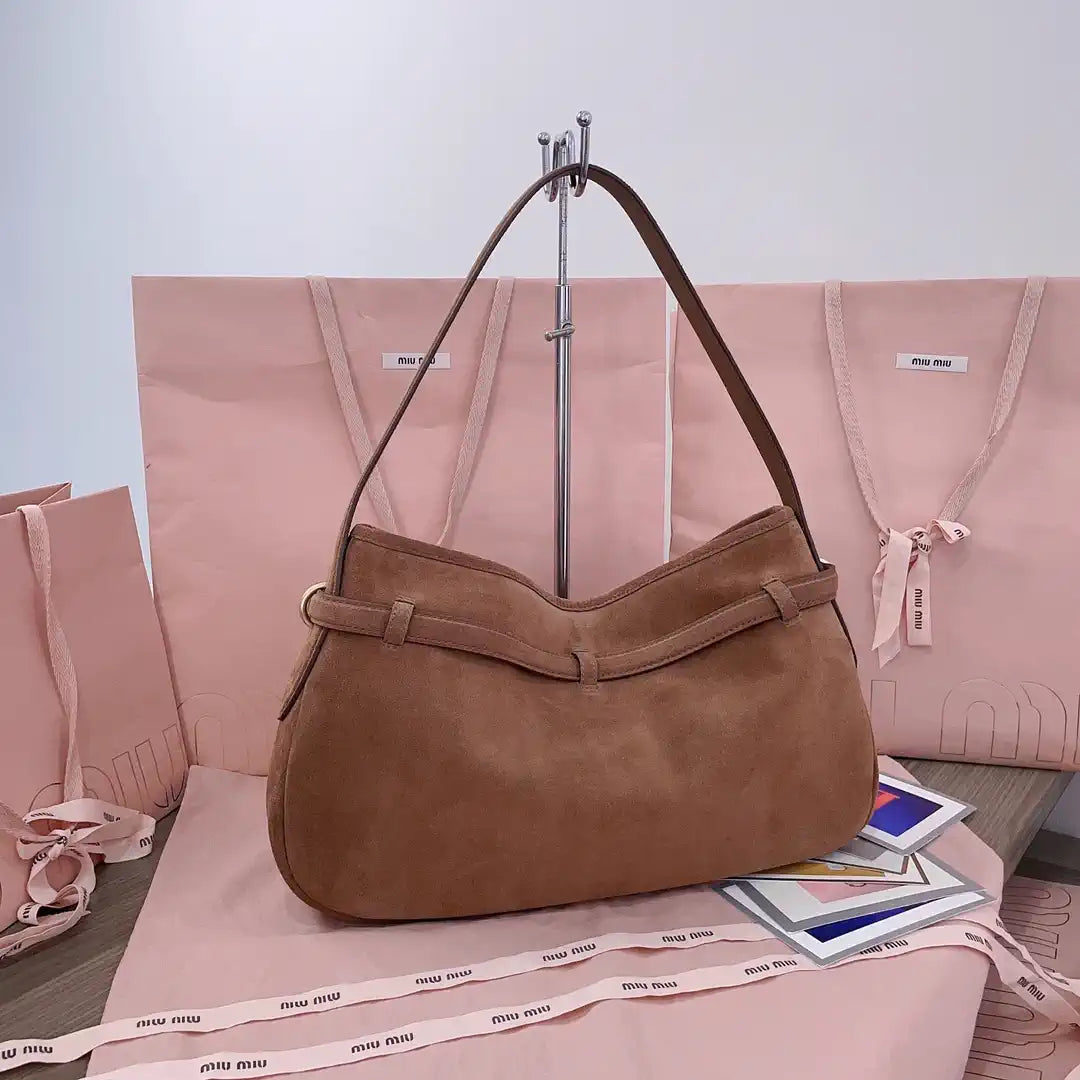 MiuMiu 5BC181 Aventure Suede leather bag Brown