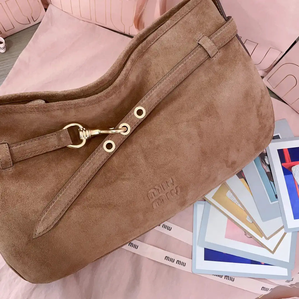 MiuMiu 5BC181 Aventure Suede leather bag Brown