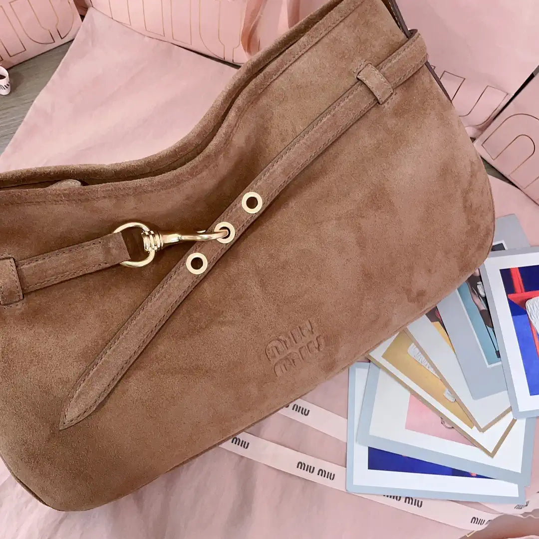 MiuMiu 5BC181 Aventure Suede leather bag Brown