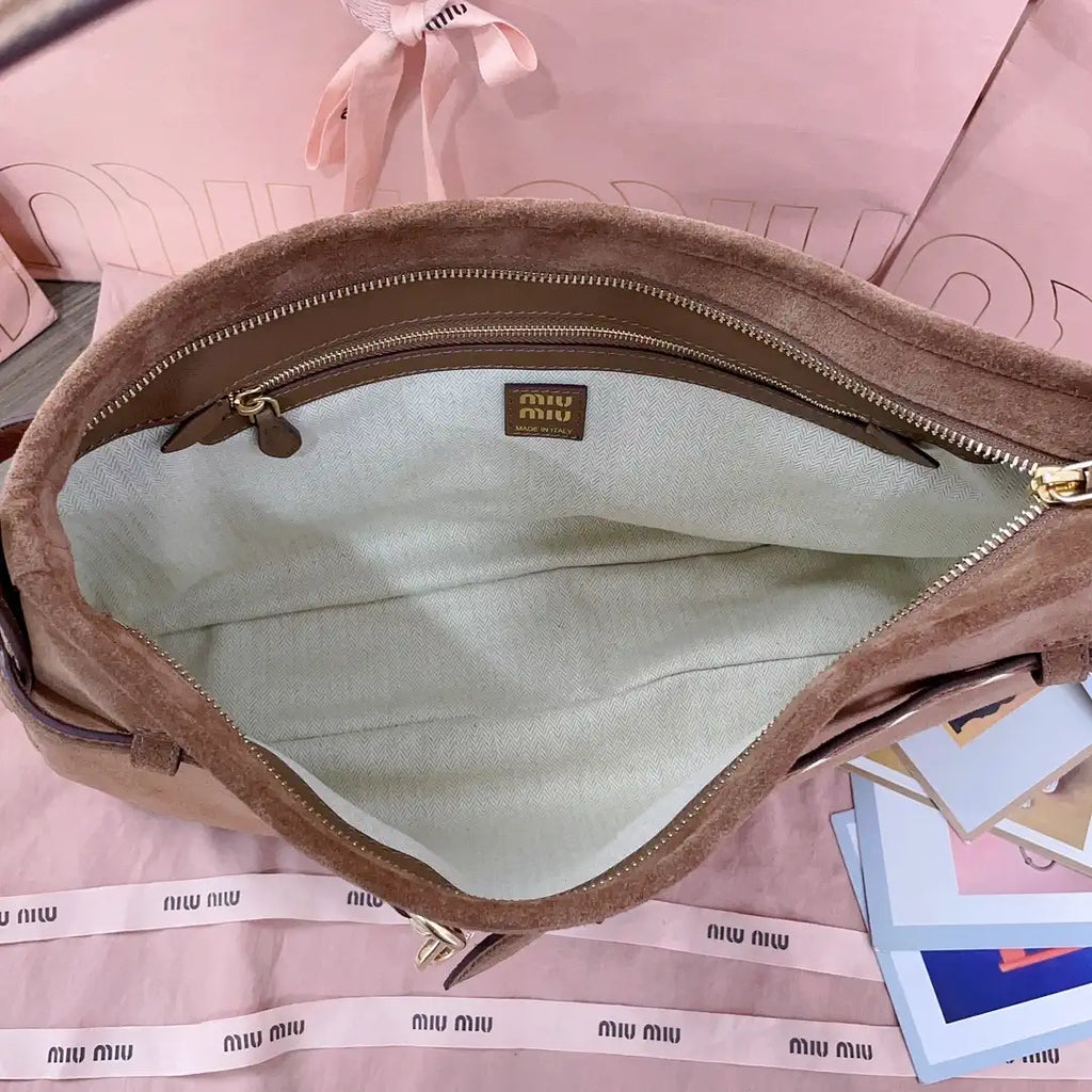 MiuMiu 5BC181 Aventure Suede leather bag Brown