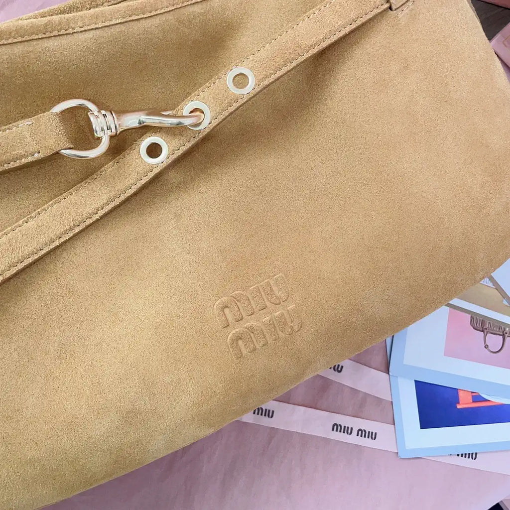 MiuMiu 5BC181 Aventure Suede leather bag Camel